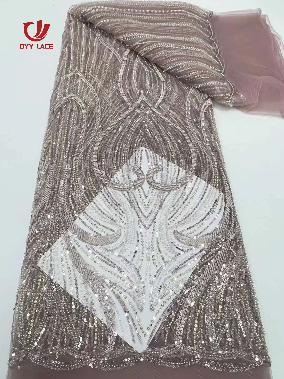 2024 High Quality African Luxury Beaded Groom Lace Fabirc Nigreian Embroidery Sequins Lace Fabric Women Wedding Dress 5 Yards