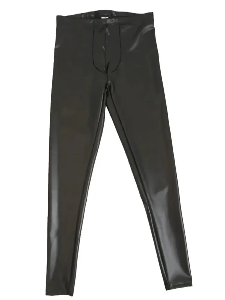 Faux Latex Elastic PU Leather Jeans Convex Pouch Leggings Tights Pencil Pants Trousers Pantalon Spodnie Jogger Hot Collant Panty