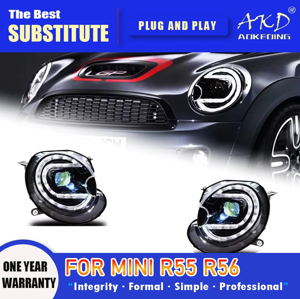 AKD Head Lamp for MINI R56 LED Headlight 2007-2013 Headlights Cooper R56 R57 DRL Turn Signal High Beam Angel Eye Projector Lens