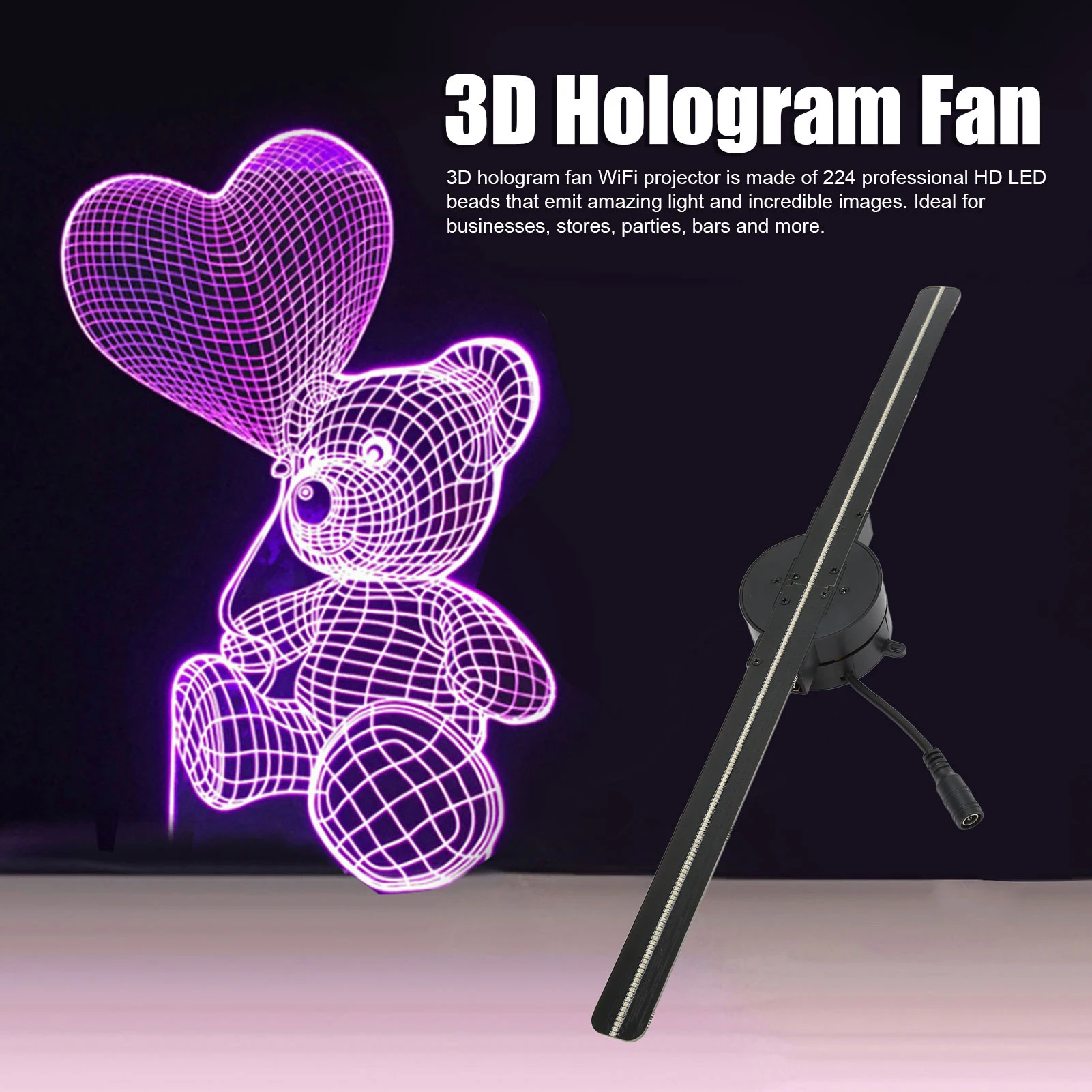 3D Hologram Fan 16.5in 2000x224 WiFi 3D Projector with 224 LED Light Beads for Business Store Advertising 100‑240V 