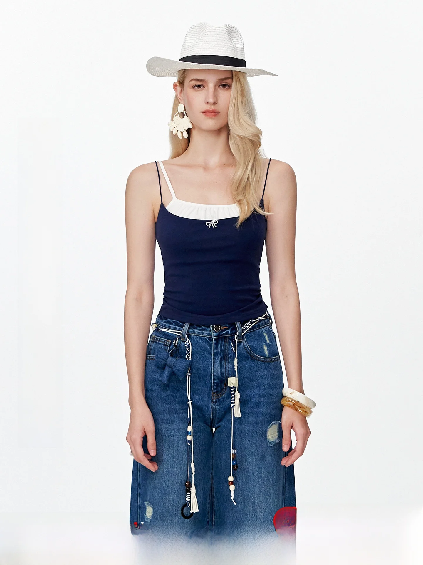 

ROCHAROMMA Early Spring New Color Blo Rice Bead Logo Vest Simple Elegance Slim Fit Base irt Women's Cotton Blend Tank Top