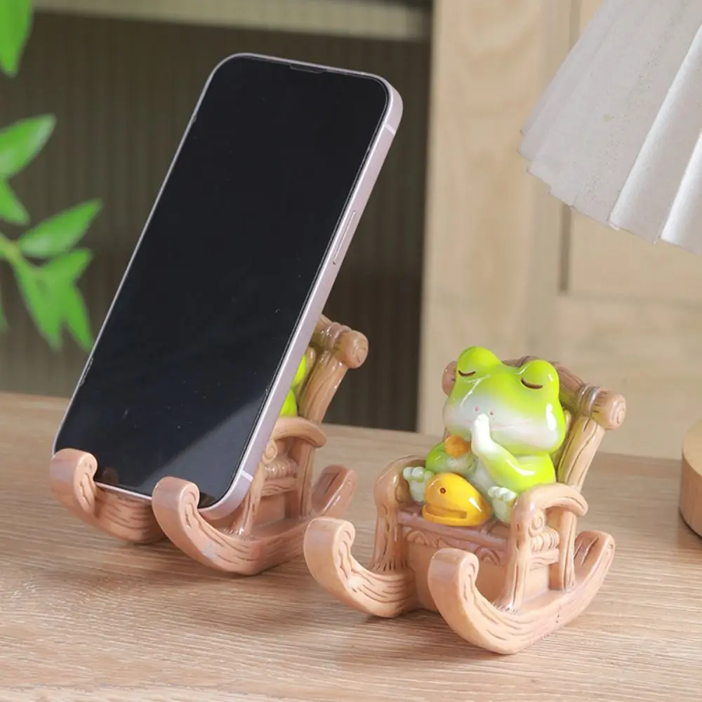 Rocking Chair Frog Creative Phone Holder Support Desk Decor Frog Phone Stand Cute Cartoon Frog Phone Bracket Desktop Ornaments