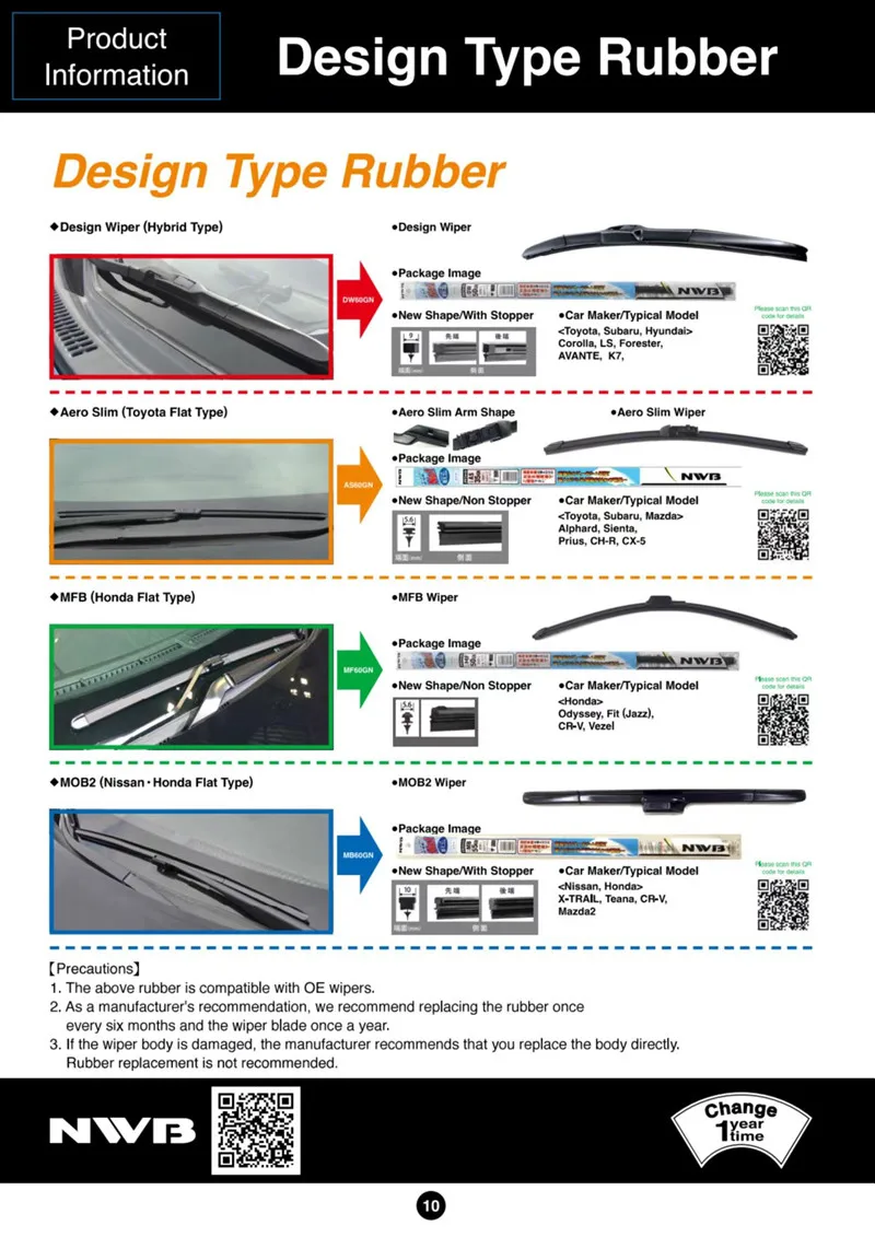 NWB Wiper Rubber is Applicable to Nissan Infiniti Honda Acura Mitsubishi Mazda MITSUBA Front Wiper Blade 10mm Wide