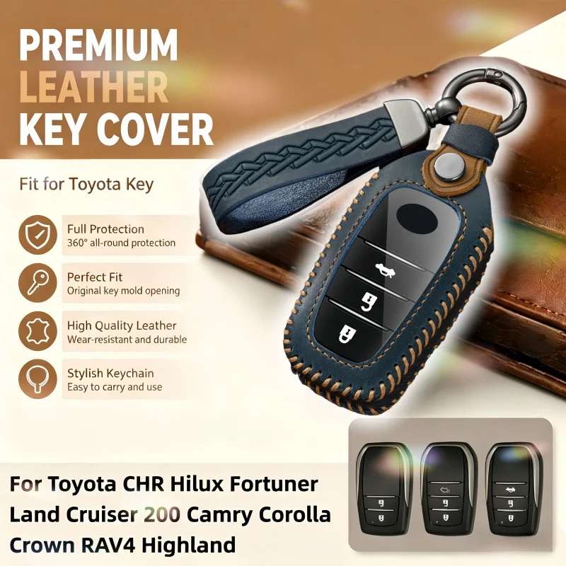 

For Toyota CHR Hilux Fortuner Land Cruiser 200 Camry Corolla Crown RAV4 Highlander Leather Car Key Protective Cover