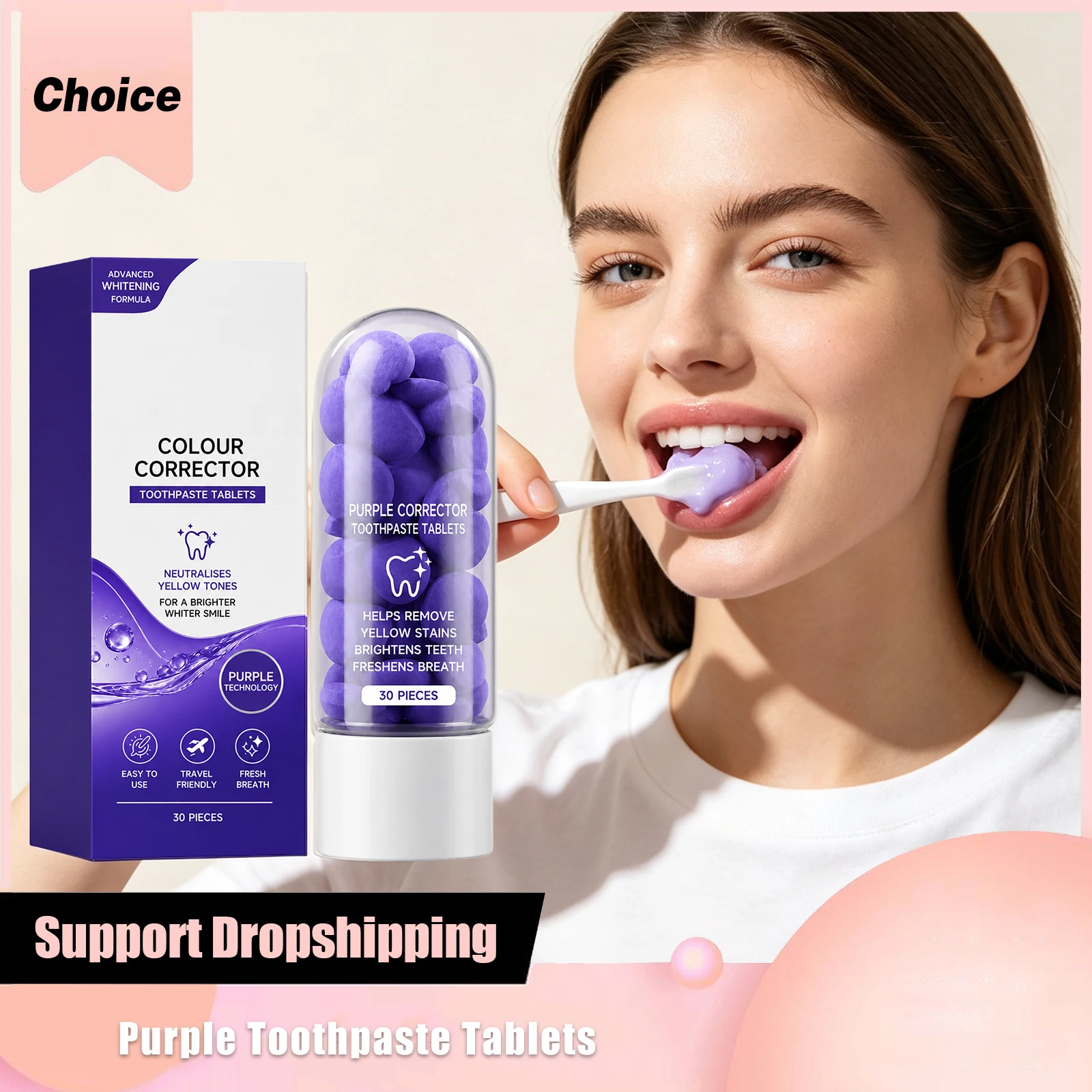 Purple Toothpaste Chewable Tablets Clean Stain Brighten Tooth Quick Foaming Fresh Breath Travel Portable Solid Toothpaste Tablet