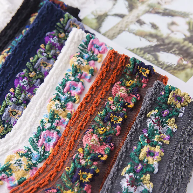 1/5 пар осенне-зимних женских носков средней длины с цветочным узором, мягкие удобные повседневные длинные носки в этническом стиле с цветочным узором