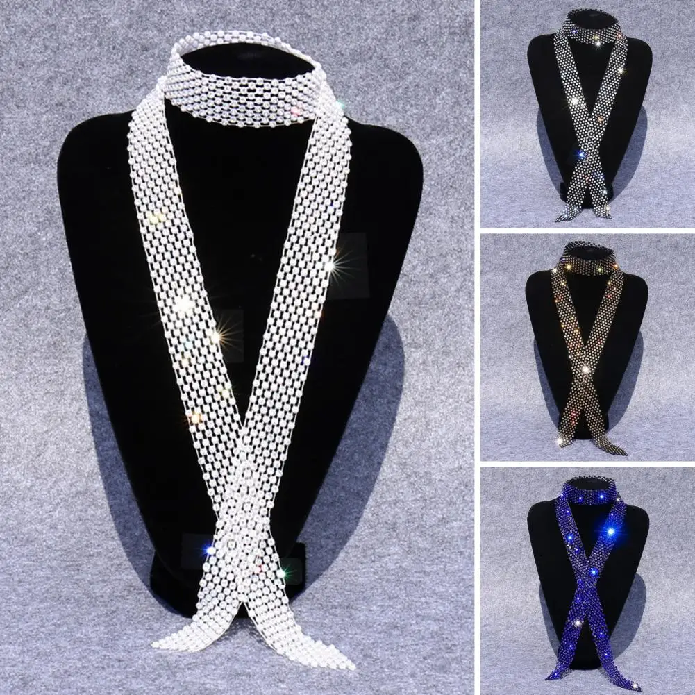 Rhinestone Embellished Tie Men Rhinestone Tie Exquisite Rhinestone Men's Tie for Dance Stage Performance Prom Events Long