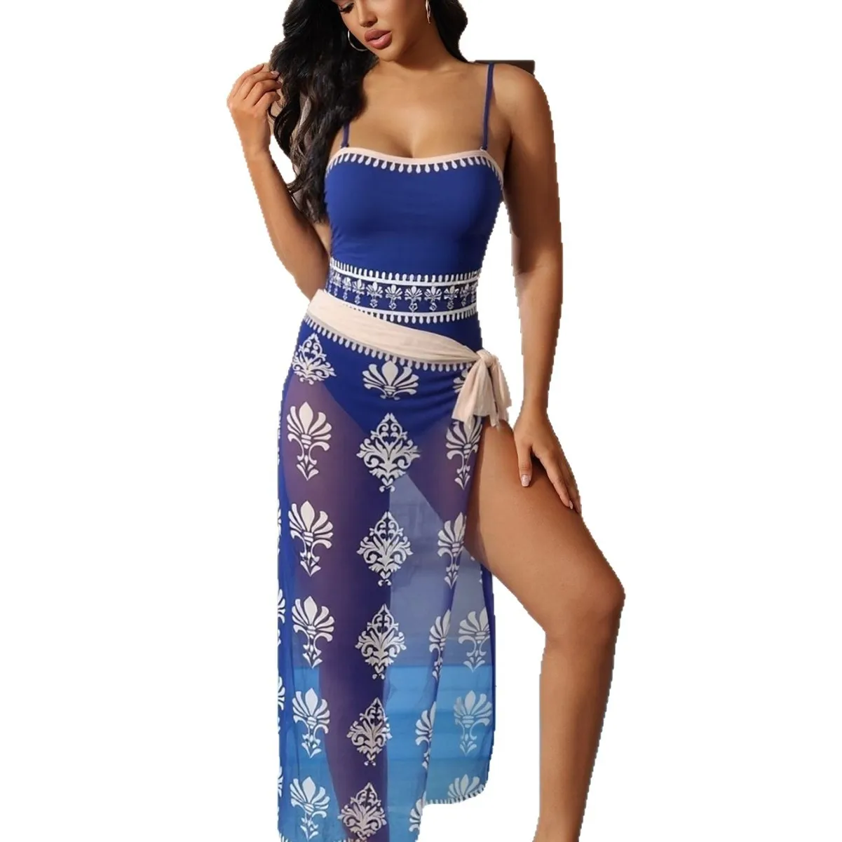 Bathing Suit Women One-piece Swimsuit Women's European And American Sexy Swimsuit High-end Two-piece Ethnic Style Seaside Resort