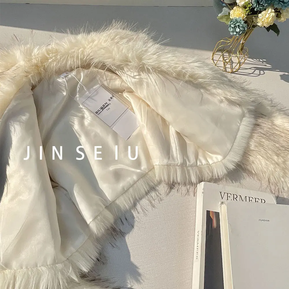 Marca de lujo pasarela moda amarillo gradiente recortado chaqueta de piel esponjosa abrigo mujer 2025 invierno Chic espesar piel de zorro sintética prendas de vestir exteriores