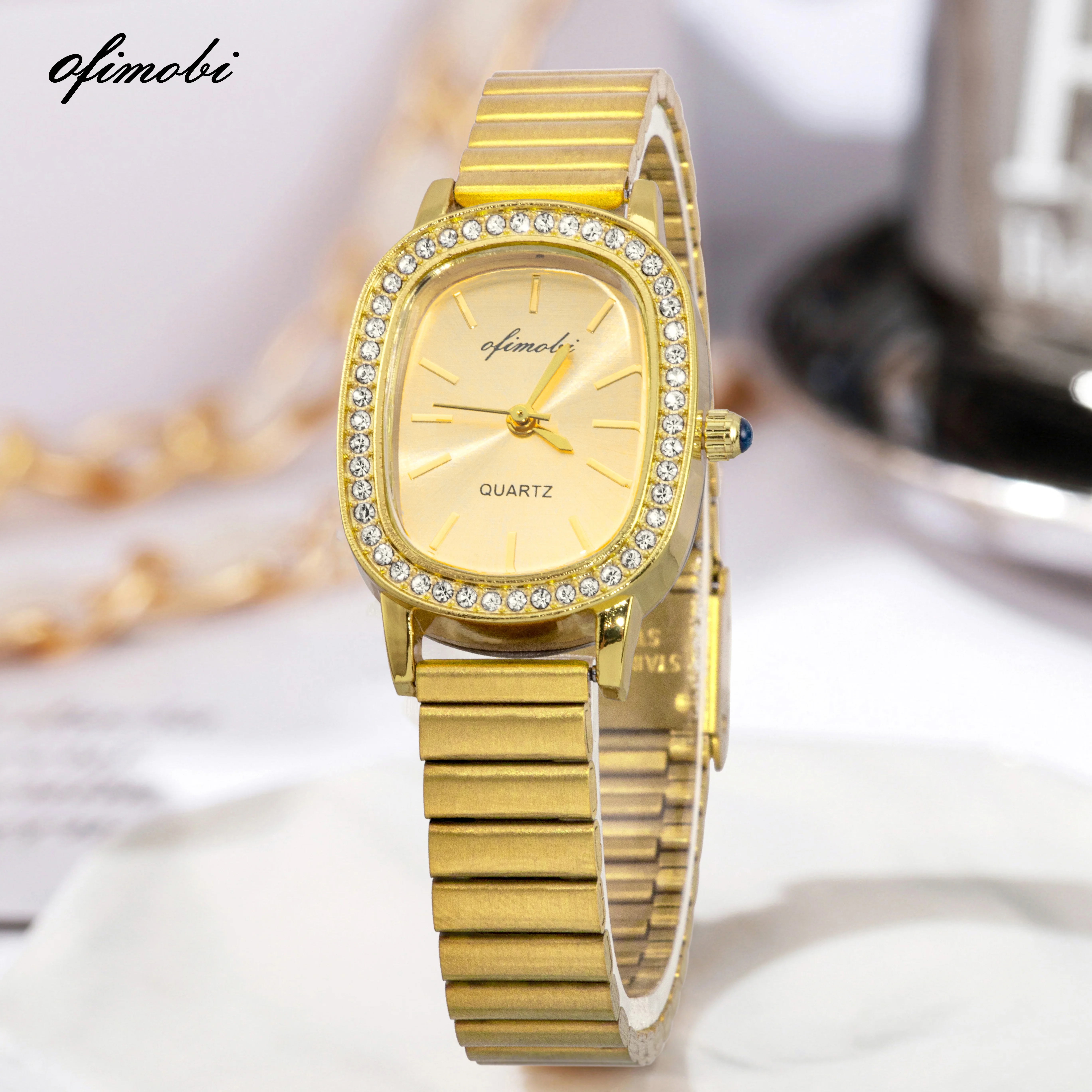 OFIMOBI Vintage Oval Women's Quartz Watch Luxury Rhinestone Slim Stainless Steel Band Fashion Ladies Wristwatch Daily Wear