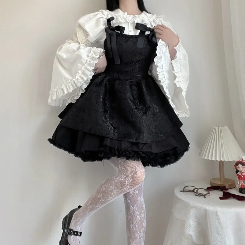 2022 New Removable Flare Sleeves Shirts White Ruffle Women Gothic Fairy Aesthetic Doll Collar Tops Y2K Harajuku Lolita Blouses