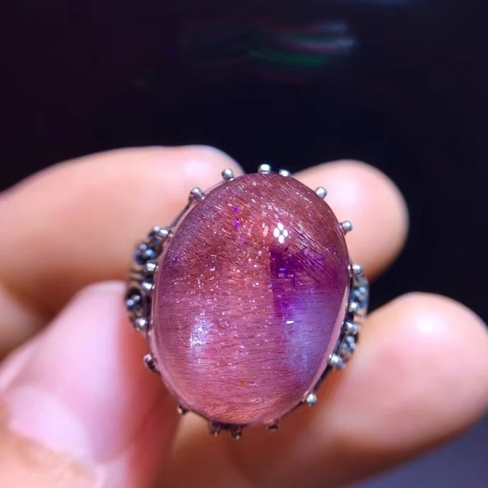 Natural Red Super Seven 7 Red Lepidocrocite Quartz Adjustable Ring 19/14.5mm Red Rutilated Women Men Jewelry AAAAAA