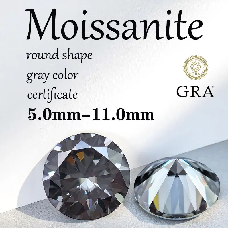 

Round Cut Moissanite Gray Color Charms Gemstone Lab Grown Diamond for DIY Jewelry Making Material with Certificate Wholesale