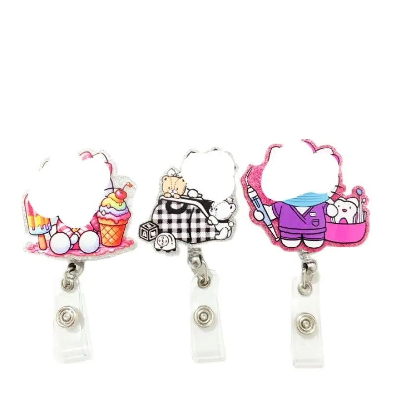 1PC Glitter Acrylic Cat Key Chain Cute Cartoon Animal Kitten Charms Planar Stretchable KeyChains Jewelry