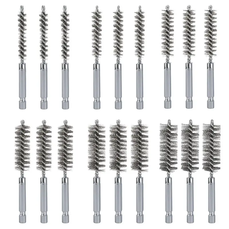 

Круглосуточная доставка: Набор из 3 комплектов (18 шт.) проволочных щеток из нержавеющей стали с шестигранным хвостовиком 1/4 дюйма для эффективной очистки, 6 размеров (8/10/12/15/17)