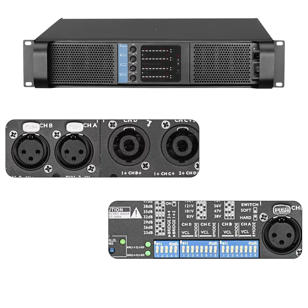 Amplificador de potencia digital profesional LOGO FP10000Q de 4 canales, 1350 W y 8 ohmios, clase TD, para DJ, subwoofer, FP14000, 2 altavoces de matriz lineal de 2350 W y 8 ohmios.