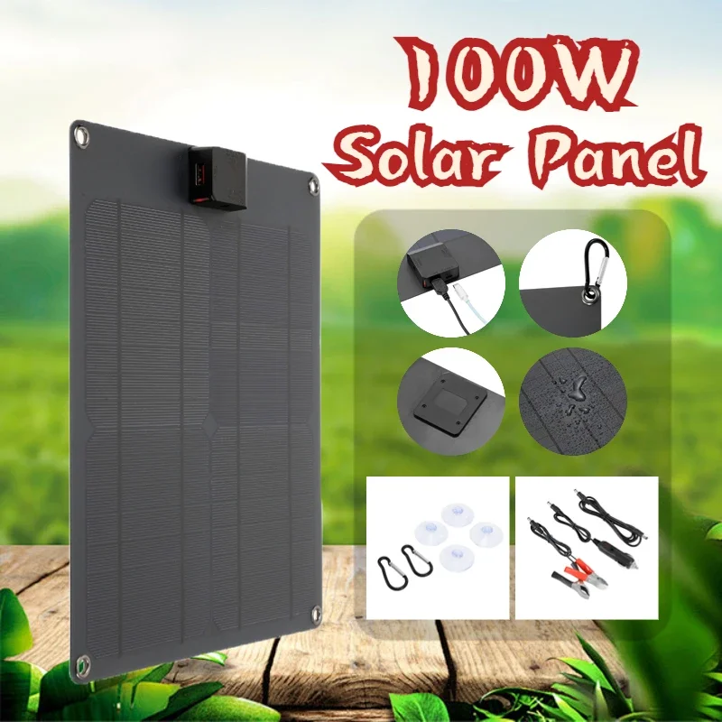 100W 12V/18V Solar Panel Portable USB TypeC Output Battery Charger Solar Cell Board Car Charger for Phone RV Car Boat Yacht