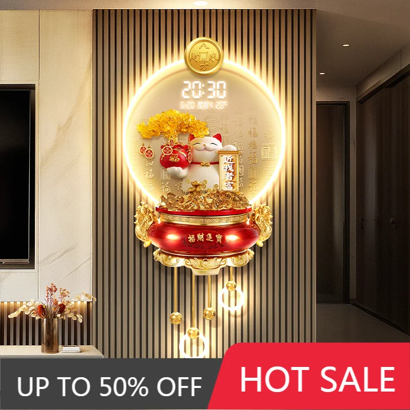 Lucky Cat Living Room 2025 New Edition Electronic Calendar Clock Money Tree Entrance Calendar Time Display Hanging Art