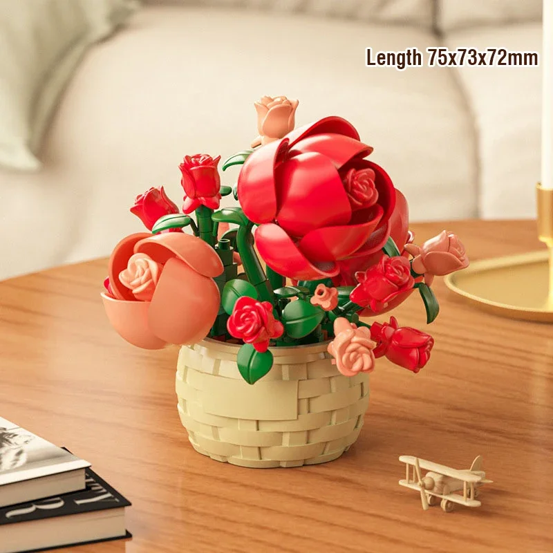 DIY MOC Topf Rose Sonnenblumen Pflanzen Sukkulenten Bonsai Baum Gärten Romantische Bausteine Modell Ziegel Kind Sets Kits Spielzeug Mädchen – Detail 12