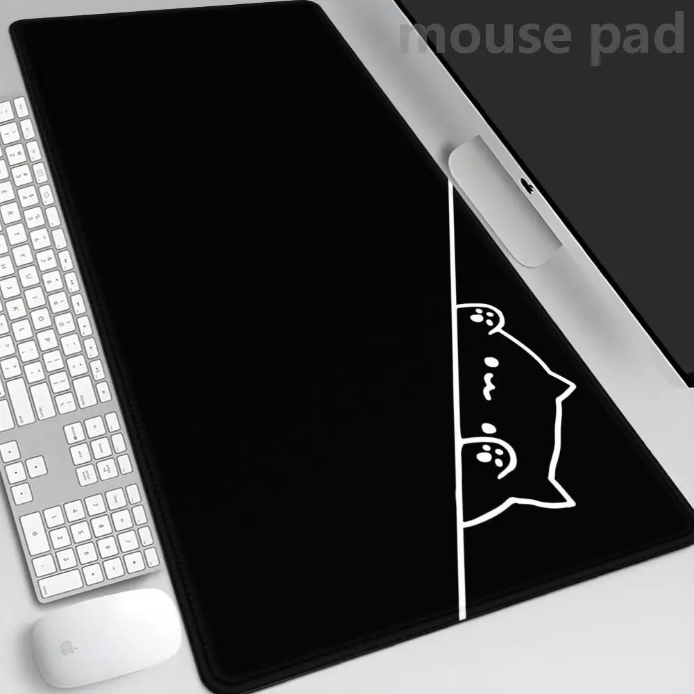 

Black Cat Kawaii Mouse Pad White Deskmat Minimalistic Gaming Laptop Large Mousepad Anime Office Carpet Gamer Keyboard Mouse Mats