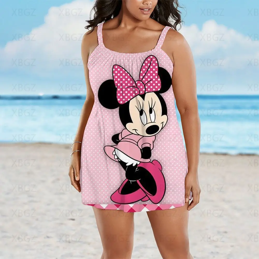 Plus Size Summer Outfits Loose Women's Dresses Free Shipping Beach Dress Woman 2022 Minnie Mouse Boho Sleeveless Cartoon Print