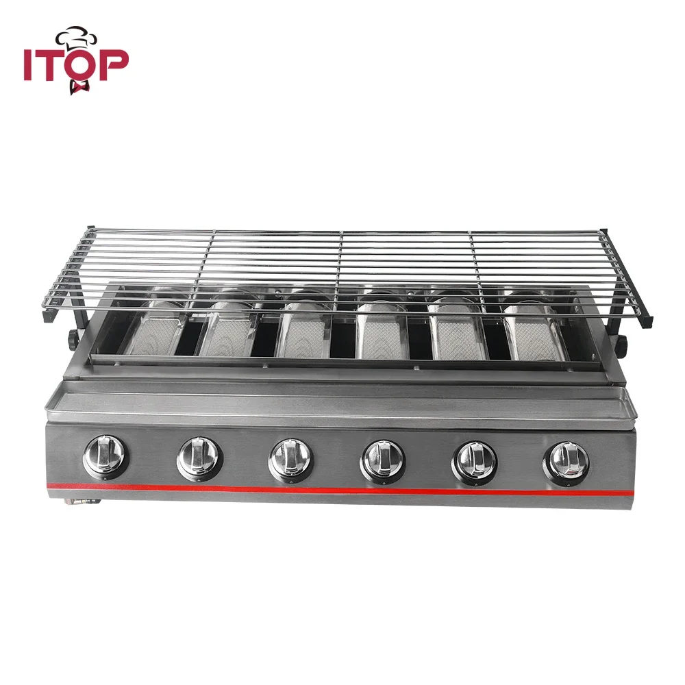 LXCHAN 6 Burners Gas BBQ Grill Stainless Steel LPG Griddle Barbecue Grills Heavy Duty Kitchen Barbecue Tools For Outdoor Machine