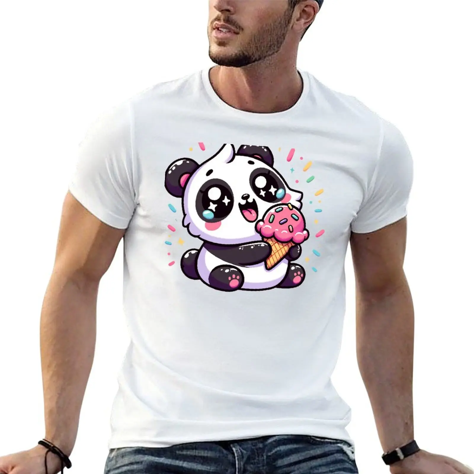 Bambu frío: Camiseta de indulgencia de helado dulce de Panda Kawaii, Camiseta de algodón, camisetas para hombre, Camiseta de algodón 100%