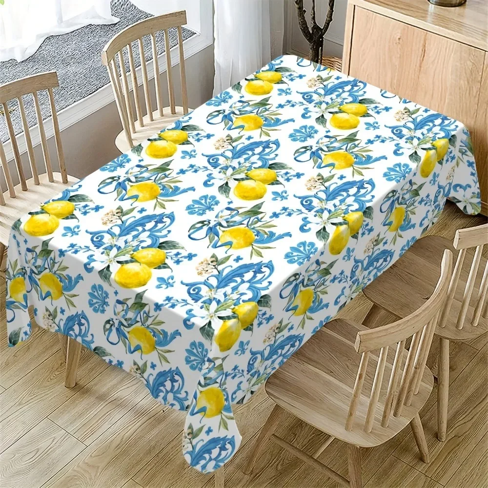 1pc Lemon Tablecloth. Lemon-themed rectangular design featuring lemon slices and citrus patterns.xzj