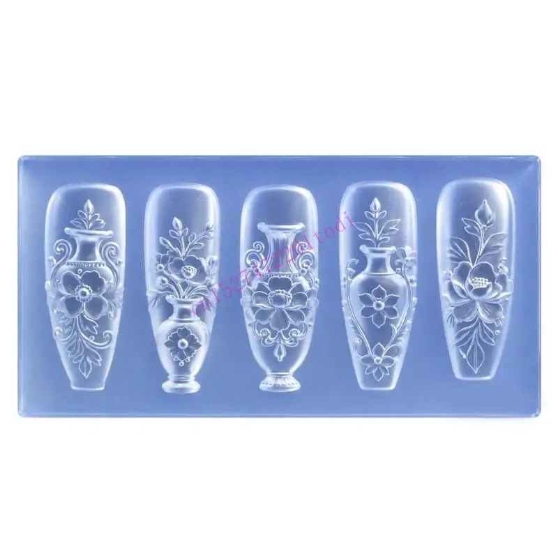 Five-Design Decoration Mold for Artificial Nails, Flexible Silicone Helps Release Raised After Shaping M76B