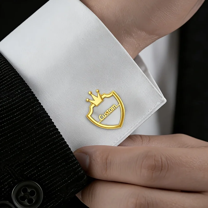 Personalized Crown Shield Custom Name Cufflinks Stainless Steel Shirt Cuff Links Gentleman Wedding Groomsmen Business Jewelry