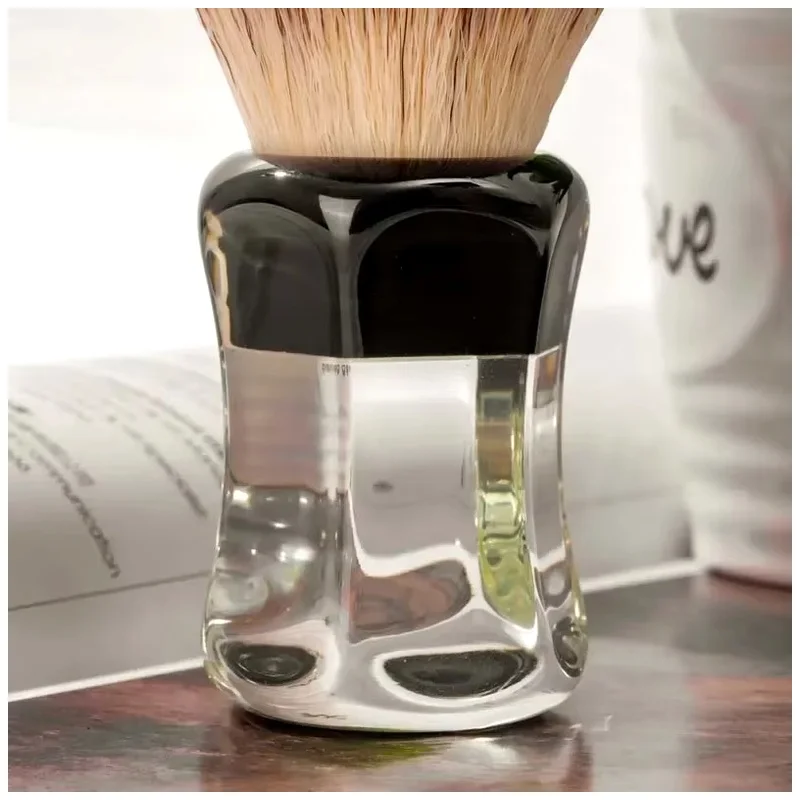 YAQI Robin Men's Synthetic Hair Wet Shaving Brush Clear Handle for Facial Hair Trimming Wet Shave Tools Best Gift for Men