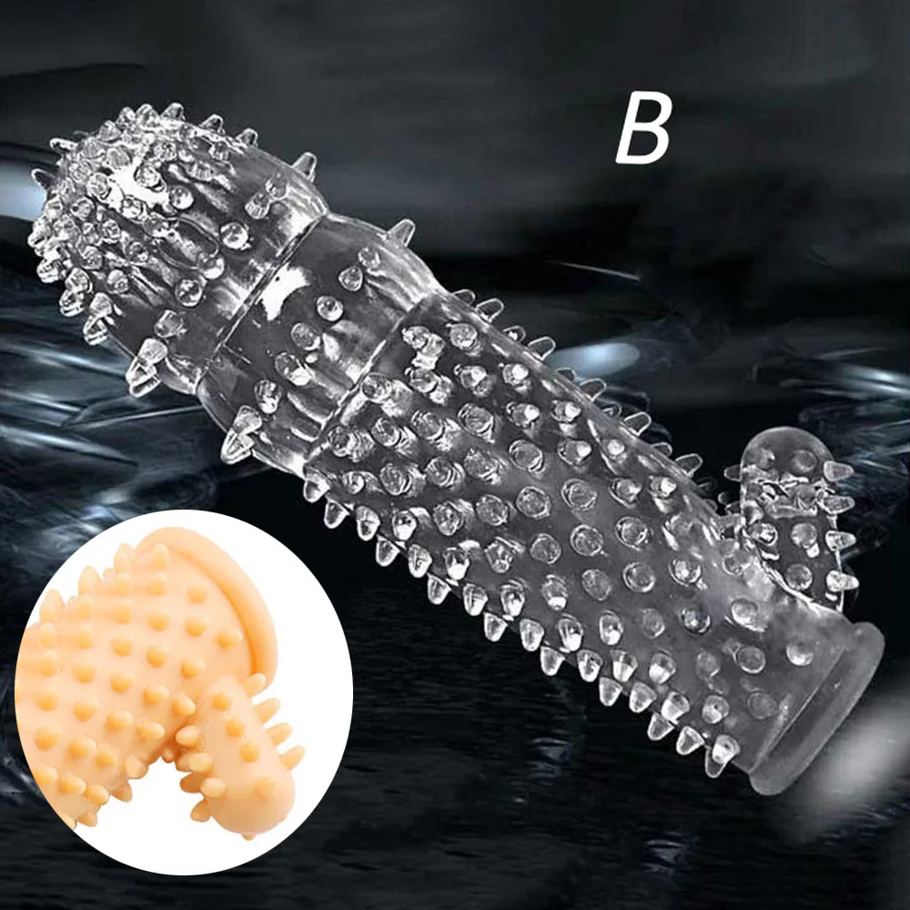 2PCS Dots Full Cover Lasting Penis Sleeve CLIT Vibrator Ring Erection Sex Toys for Man Delay Enhancement Thorn Reusable Condoms view 6