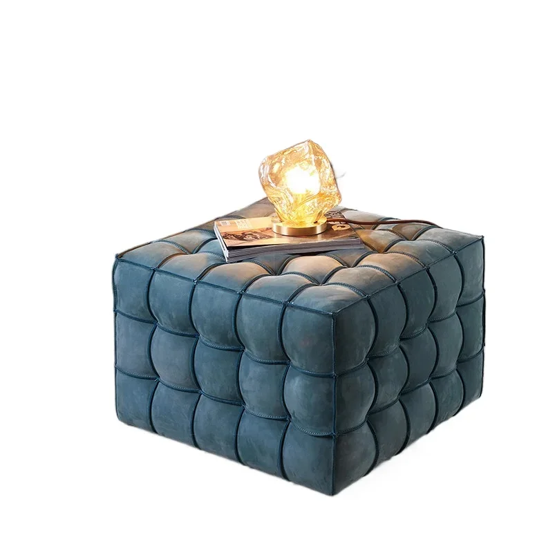 

Square stool light luxury pedal, leather art soft bag living room cloakroom leather pier, Italian creative sofa stool