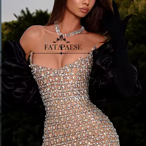 FATAPAESE Customized Glitter Evening Dress Fitted Corset Bodice Dramatic Oversized Black Sleeves Mermaid Gown Abiye Clothes