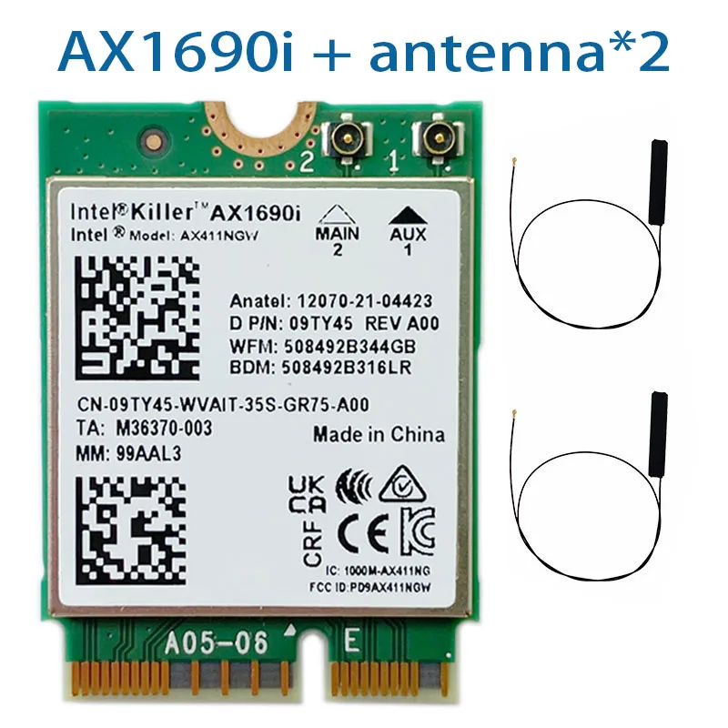 AX 1690i Wi-Fi 6E AX411 para Intel Killer, 2.4 Gbps, 802.11ax, 2.4, 5, 6GHz, Bluetooth 5.3, BT5.3, AX411NGW