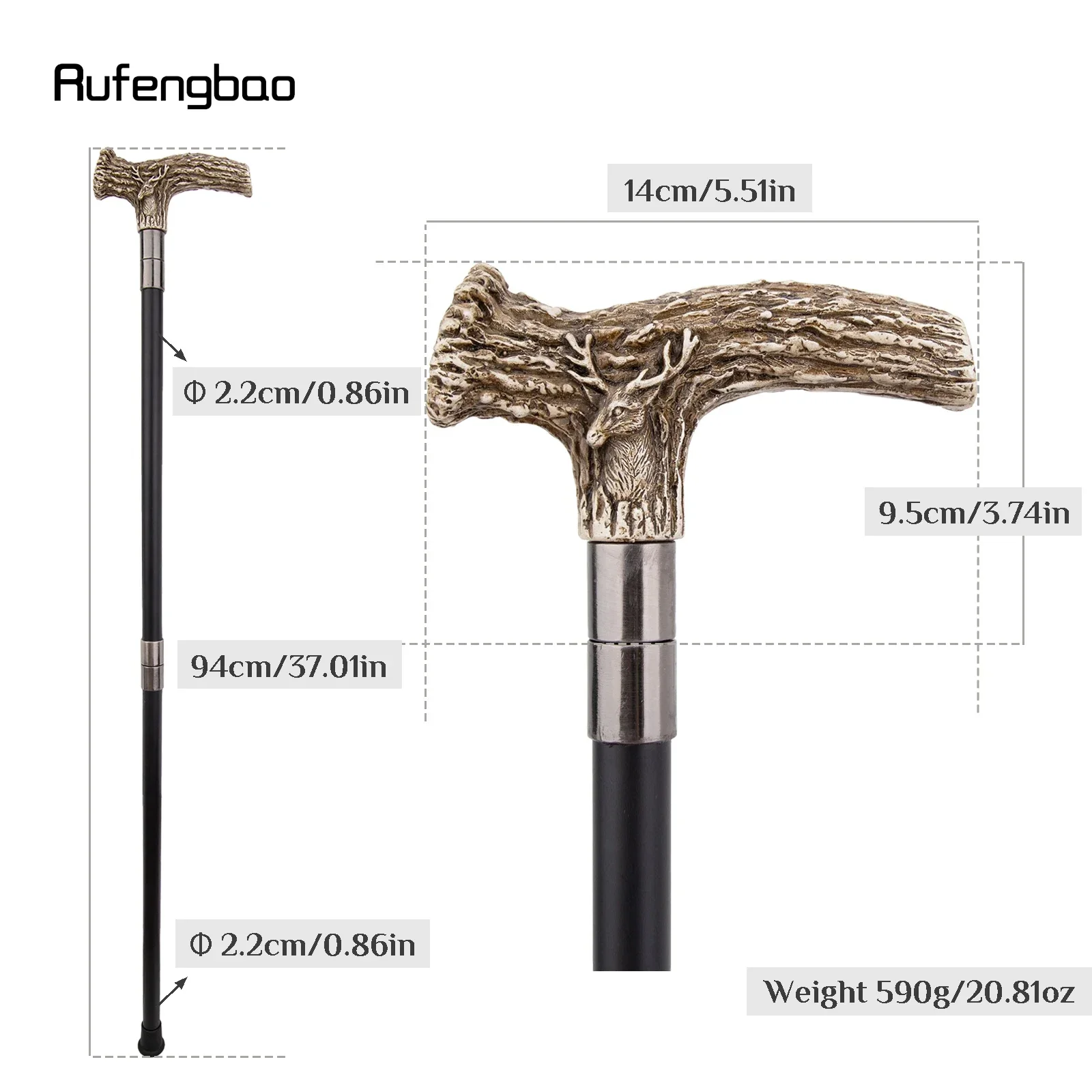 White Resin Deer Tree Root Head Walking Cane Fashion Decorative Steel Stick Gentleman Elegant Cosplay Cane Knob Crosier 94cm