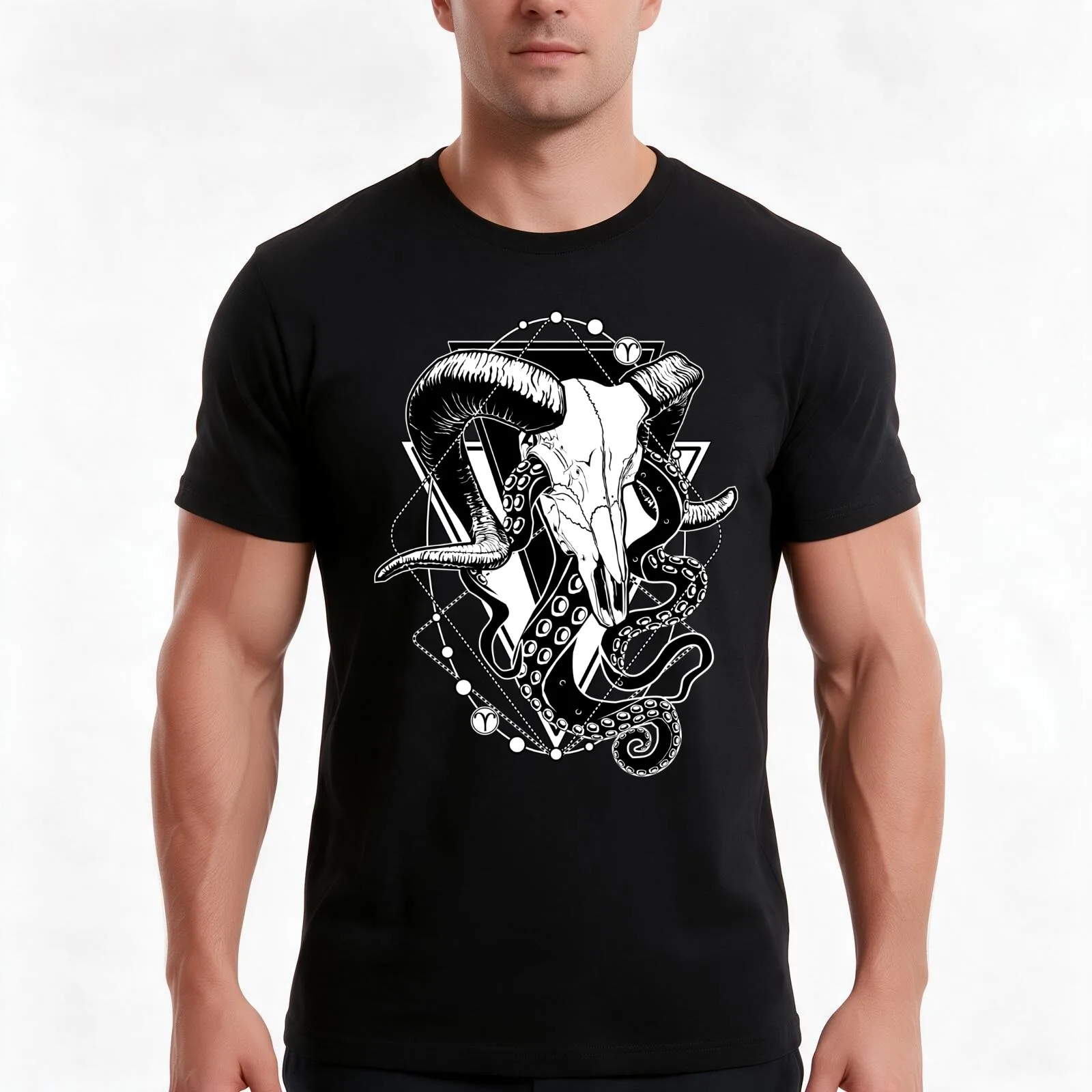 ZODIAC: Dead Aries & Tentacles T-Shirt, Summer Casual Cotton Tee, Oversized Streetwear Tops, Vintage Graphic Print, 100% Cotton