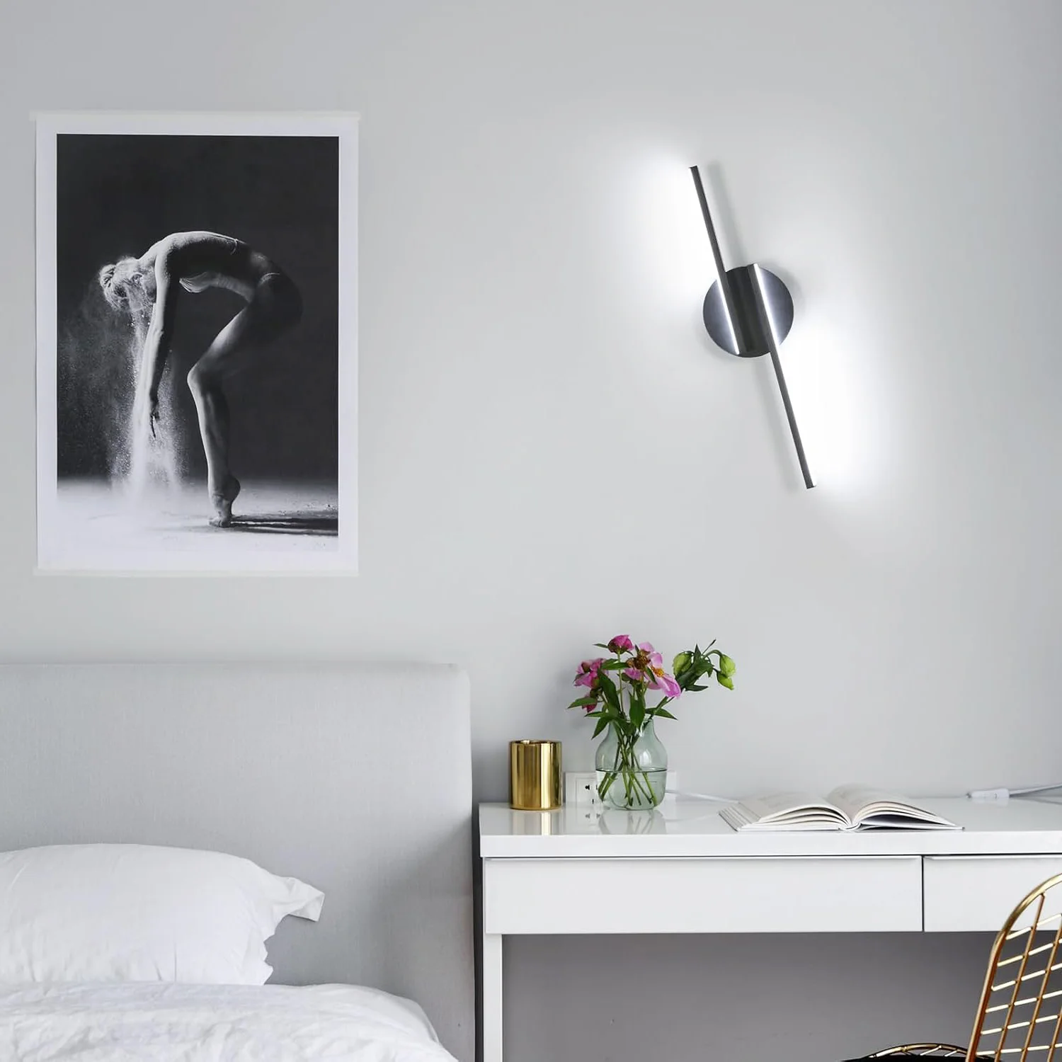Schwarze LED-Innenwandleuchte, 16 W moderne Wandleuchte, schwarze Beleuchtung, LED-Wandleuchte für Schlafzimmer, Wohnzimmer, Flur, Treppen – Detail 2
