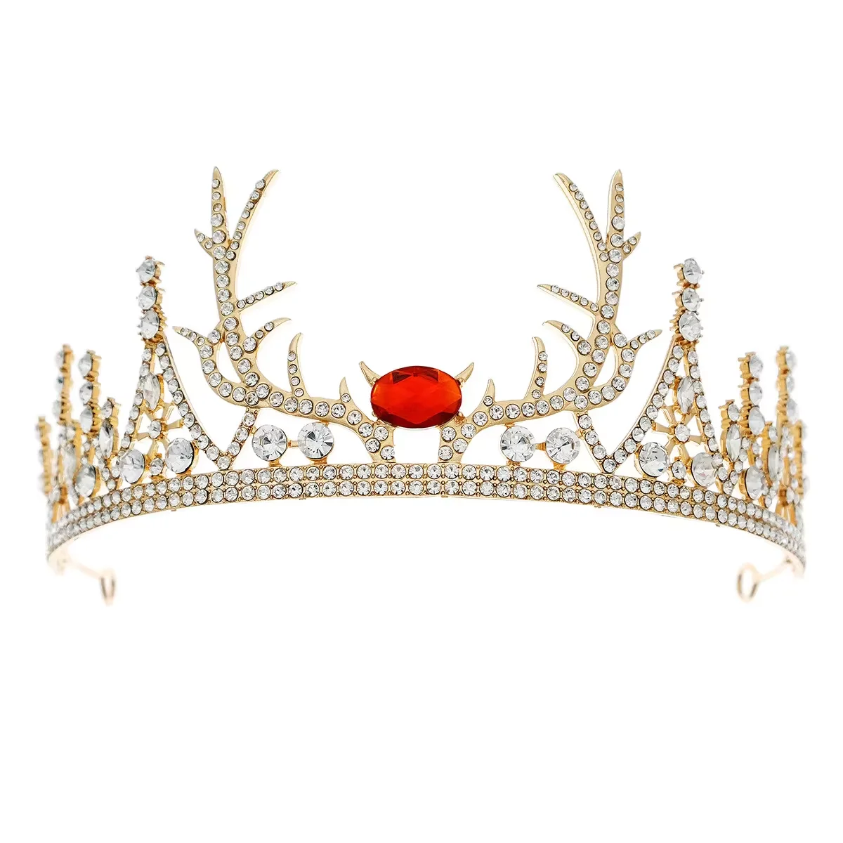 Custom Christmas Antler Crown Rhinestone Tiaras and Crowns Crystal Hair Jewelry Gold Color Headpiece