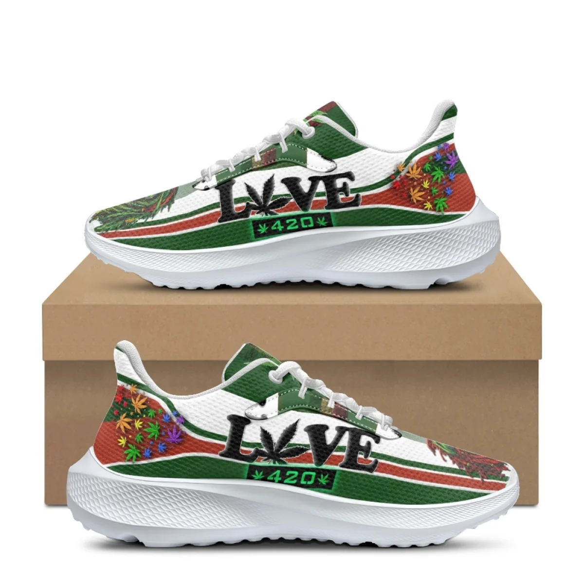 Zapatillas de correr a la moda para hombre y mujer, zapatos informales cómodos, con bandera jamaiquina de hierba Trippy, Reggae, León, marca de lujo