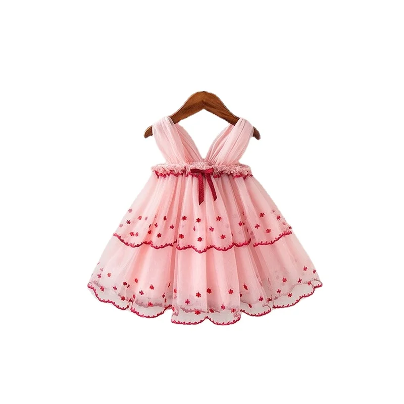 New Summer Cute Sleeveless Strap Tulle Baby Girl Dress First Birthday Girl Party Princess Dress Toddler Girl Clothes 1-4T CL882