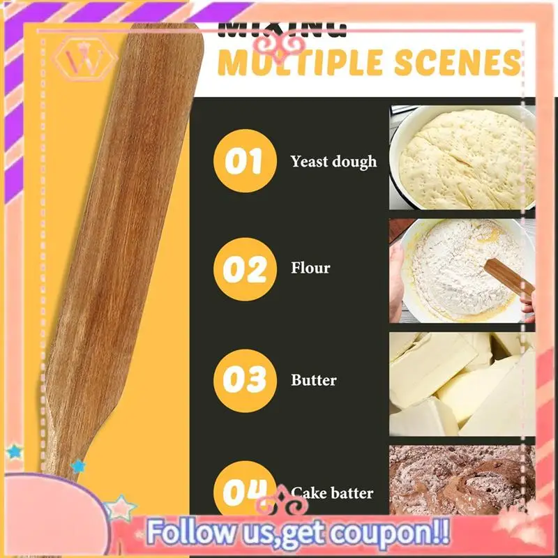AT84-2 Pack 13 Inch Wooden Spatula For Cooking Sourdough Wooden Spurtle With Hanging Hole For Sourdough Cookware Pot Stir