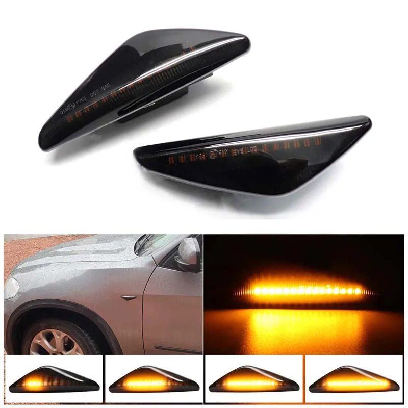 1. Yellow Flowing Water LED Side Marker Light ABS Housing Waterproof Shock‑proof For BMW X3 F25 X5 E70 X6 E71 E72
