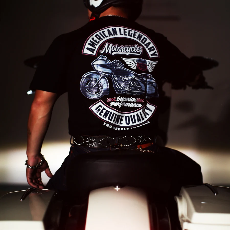 

European and American trend retro street heavy motorcycle hardcore motorcycle suit motorcycle printed short sleeved T-shirt