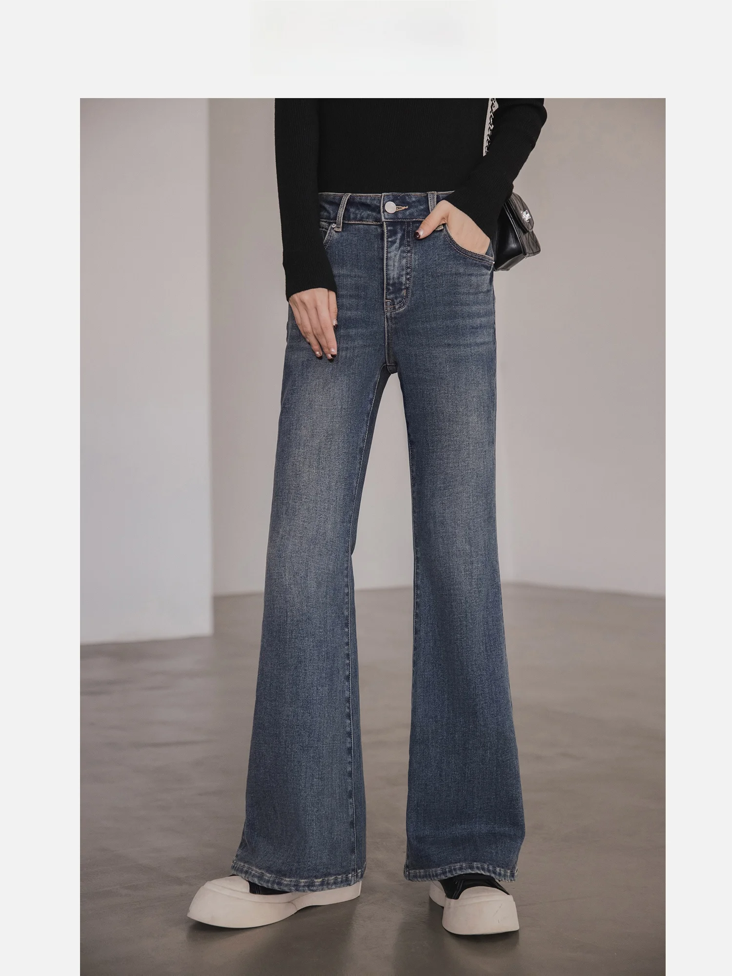 

Утягивающие расклешенные джинсы с высокой талией, женские модные универсальные длинные брюки, осенние новые брюки-клеш Sle Klein Micro