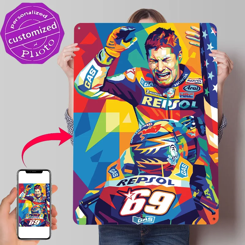 Nicky Hayden Celebration Pop Art Poster Retro 3D Printed Metal Signs Customized Wall Hanging Gift for Custom Plate Home Decor