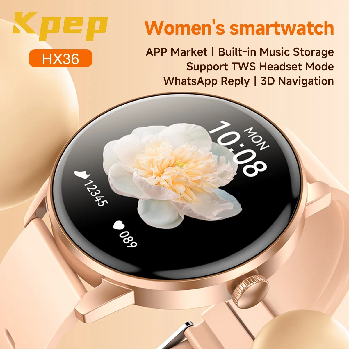 

Женские умные часы KPEP, 1,43 дюйма, AMOLED, 4 ГБ памяти с музыкальным видео, наушники TWS WhatsApp Reply, беспроводной вызов, 100 спортивных режимов