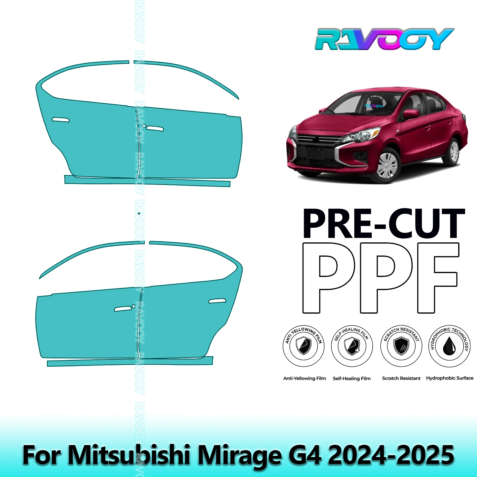 

For Mitsubishi Mirage G4 2024-2025 8.5mil Clear Matte Pre-Cut PPF Door & A/B Pillar Kit TPU Paint Protection Film Set