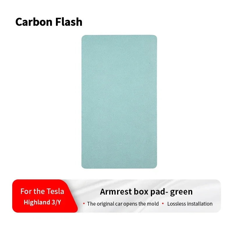 For Tesla Updated Model 3/Y – Green Suede Armrest Box Pad, Anti-Slip Center Cover