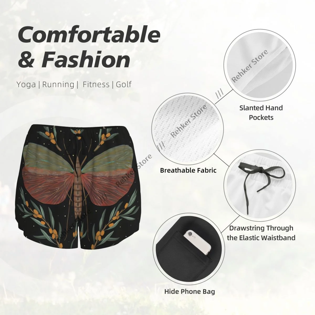 Mulheres yoga shorts borboleta com ornamento floral shorts de treino de fitness de secagem rápida senhoras yoga ginásio correndo calças curtas esportivas